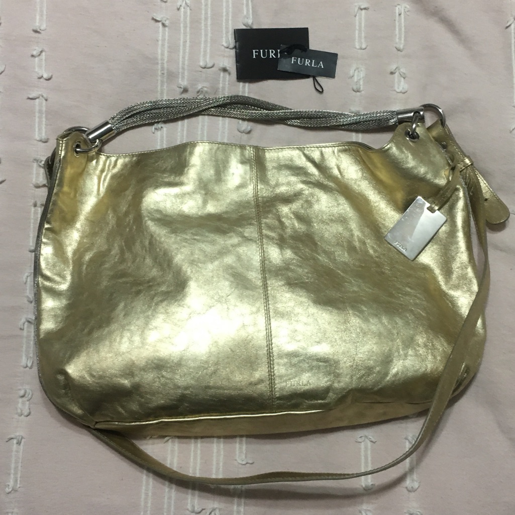 Furla Gold Crossbody Bag Italian Genuine Leather Nwt